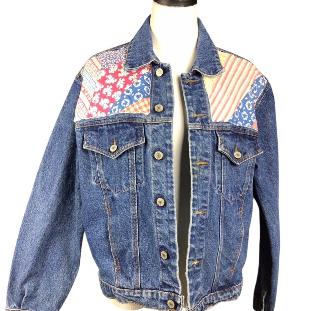 John Galt Denim Jean Jacket Patchwork Medium One Of A Kind Angel Wings